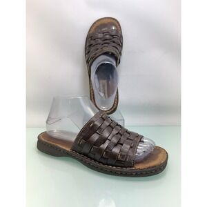 Cherokee Woven Leather Slide Sandals Sz 8 Brown Fisherman Huarache Boho Vintage